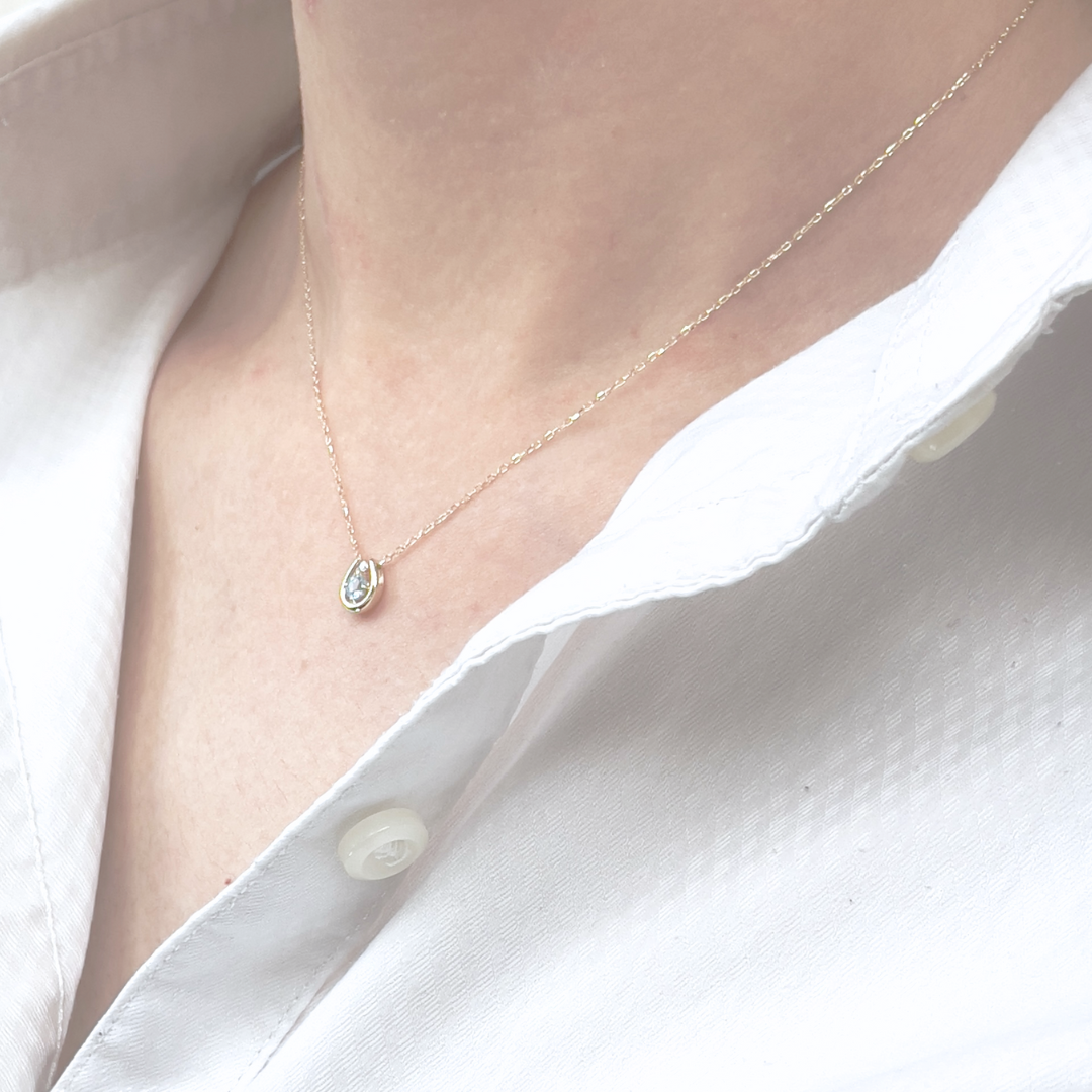 アクアマリン×ダイヤモンド0.01ct ホースシューネックレス K10YG