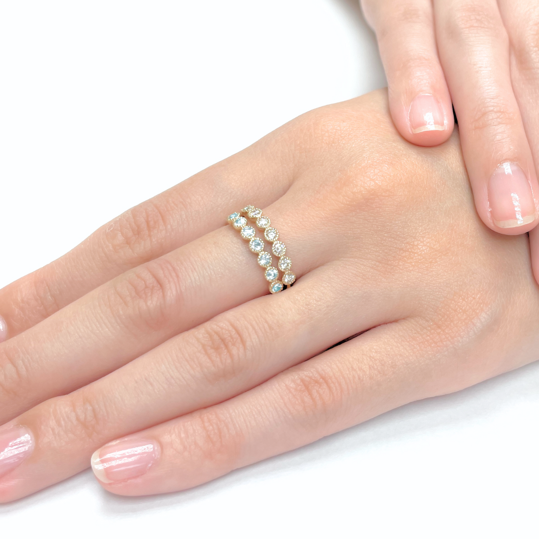 アクアマリン ミル打ちハーフエタニティ リング K10YG