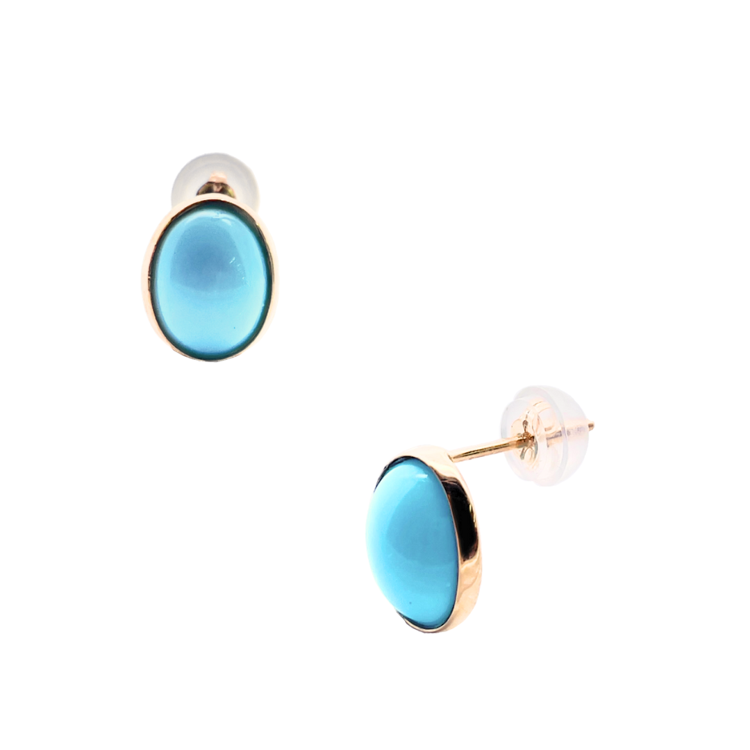 ターコイズ　オーバルカボッション　スタッドピアス　K10YG