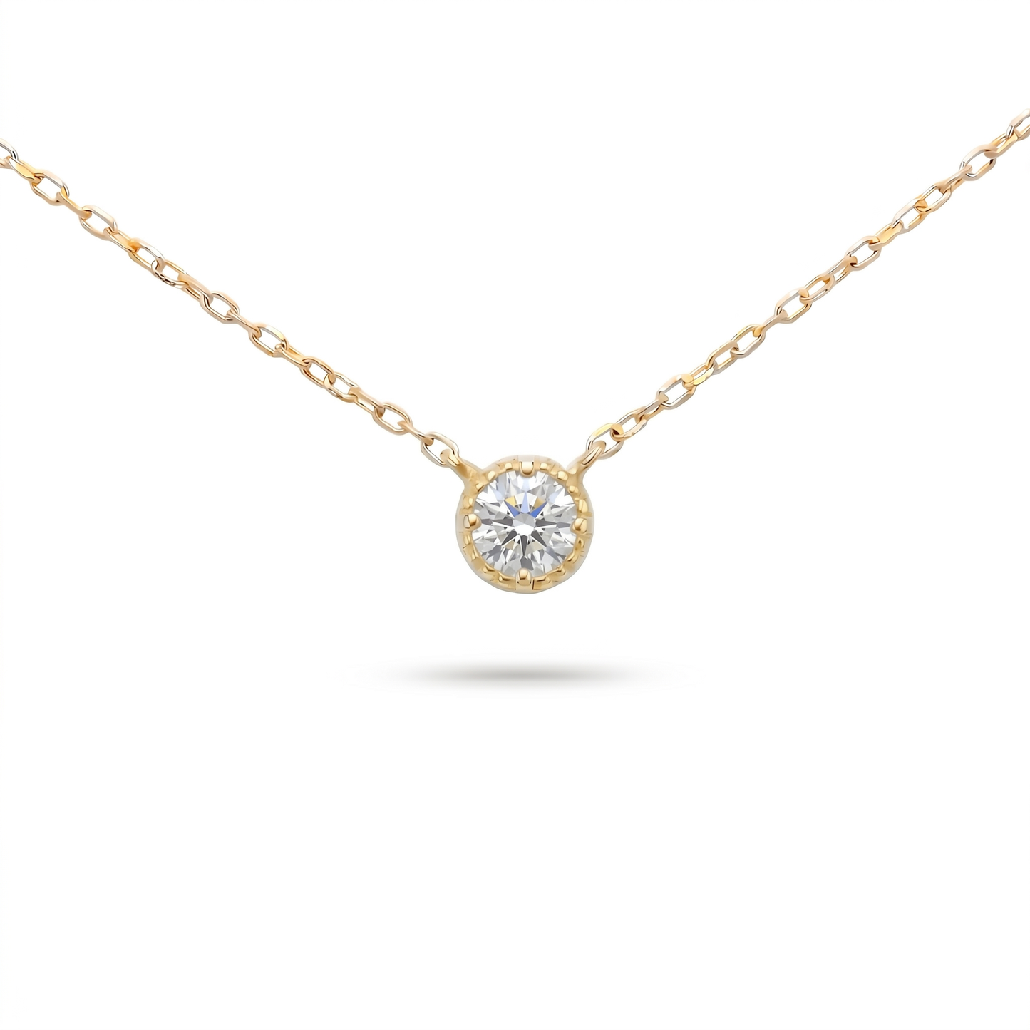 ダイヤモンド0.10ct ミルグレインネックレス K10YG