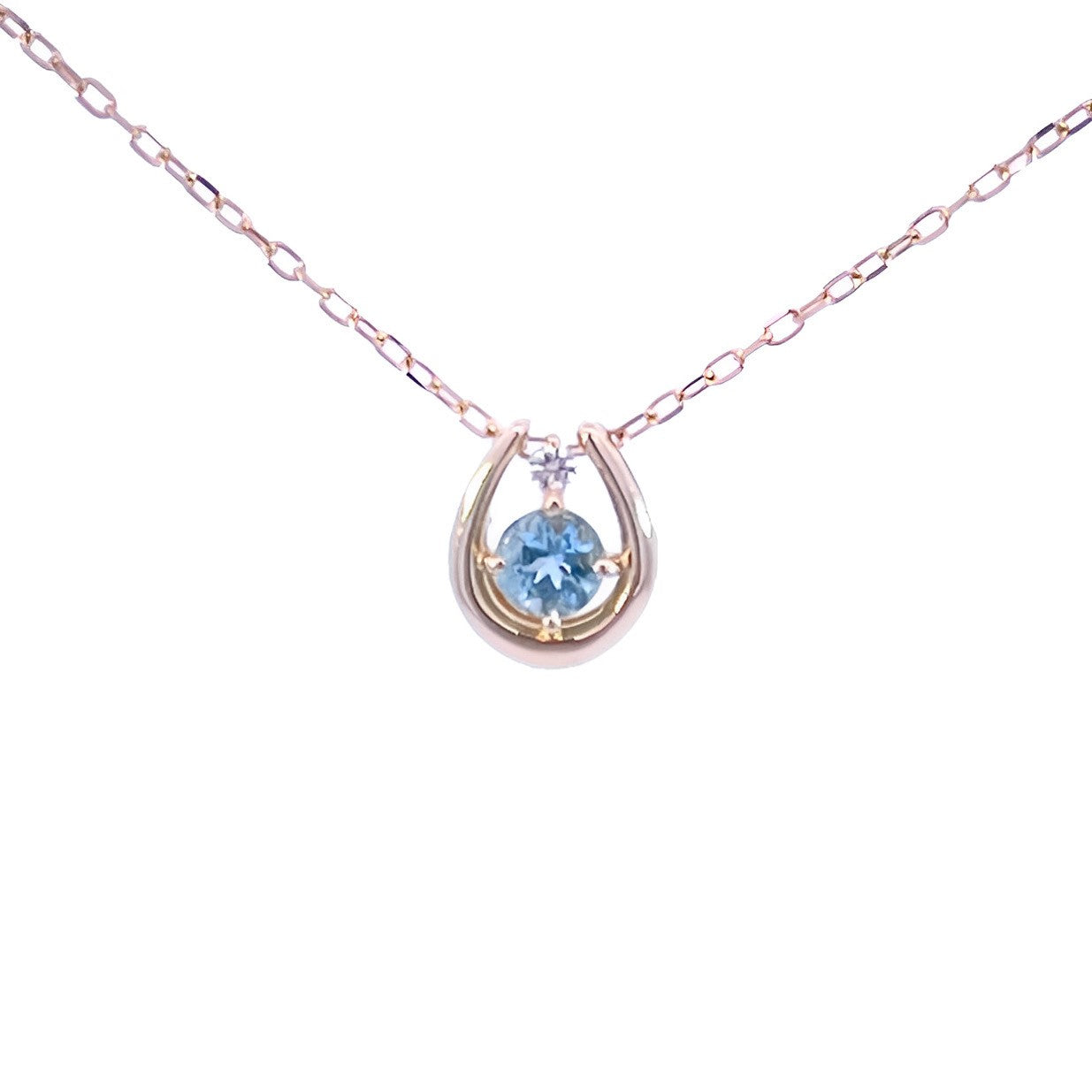アクアマリン×ダイヤモンド0.01ct ホースシューネックレス K10YG