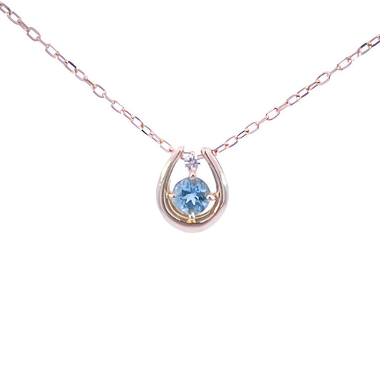 アクアマリン×ダイヤモンド0.01ct ホースシューネックレス K10YG