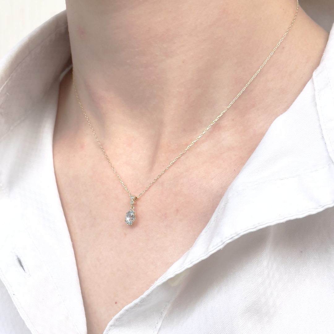 【agate】 k10YG アクアマリン ダイヤモンド ネックレス 3月]K10YGアクアマリン/ダイヤモンドリバーシブルネックレス