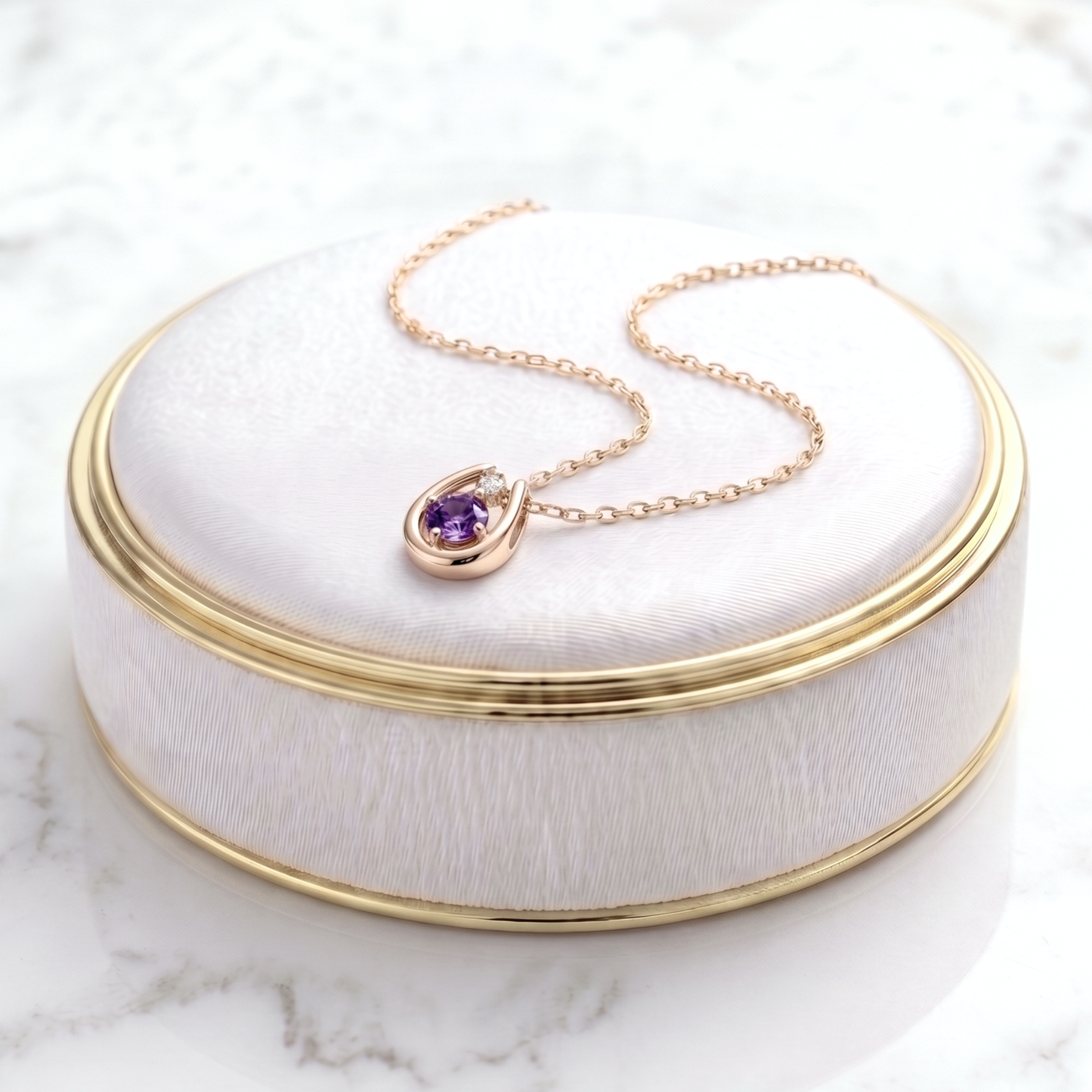 アメジスト×ダイヤモンド0.01ct ホースシューネックレス K10YG