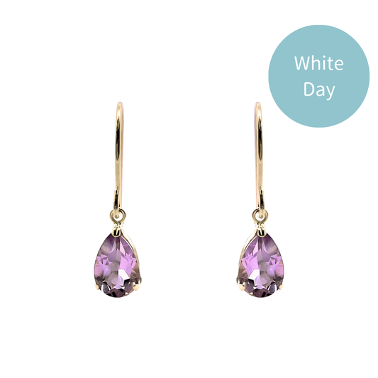 アメジスト　ペアシェイプカット　フックピアス　K10YG
