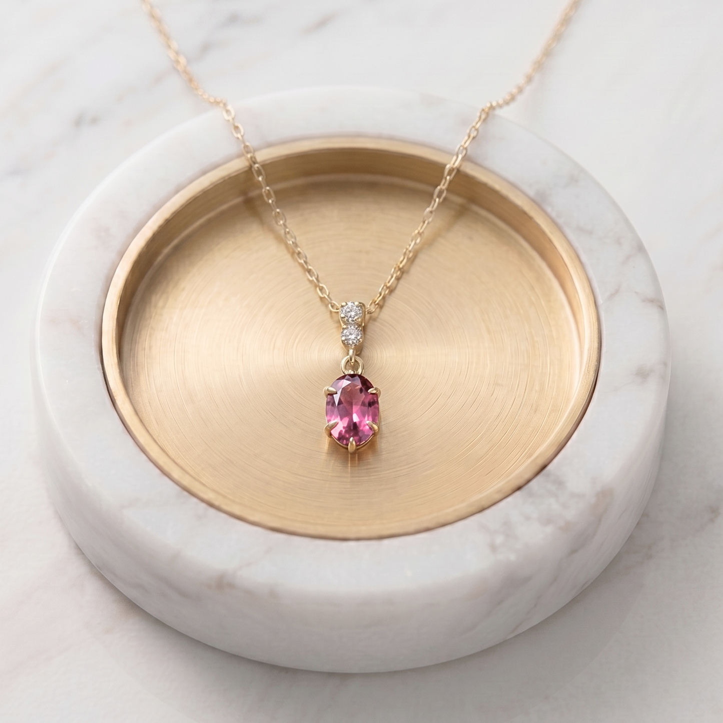 ピンクトルマリン×ダイヤモンド0.01ct ネックレス K10YG