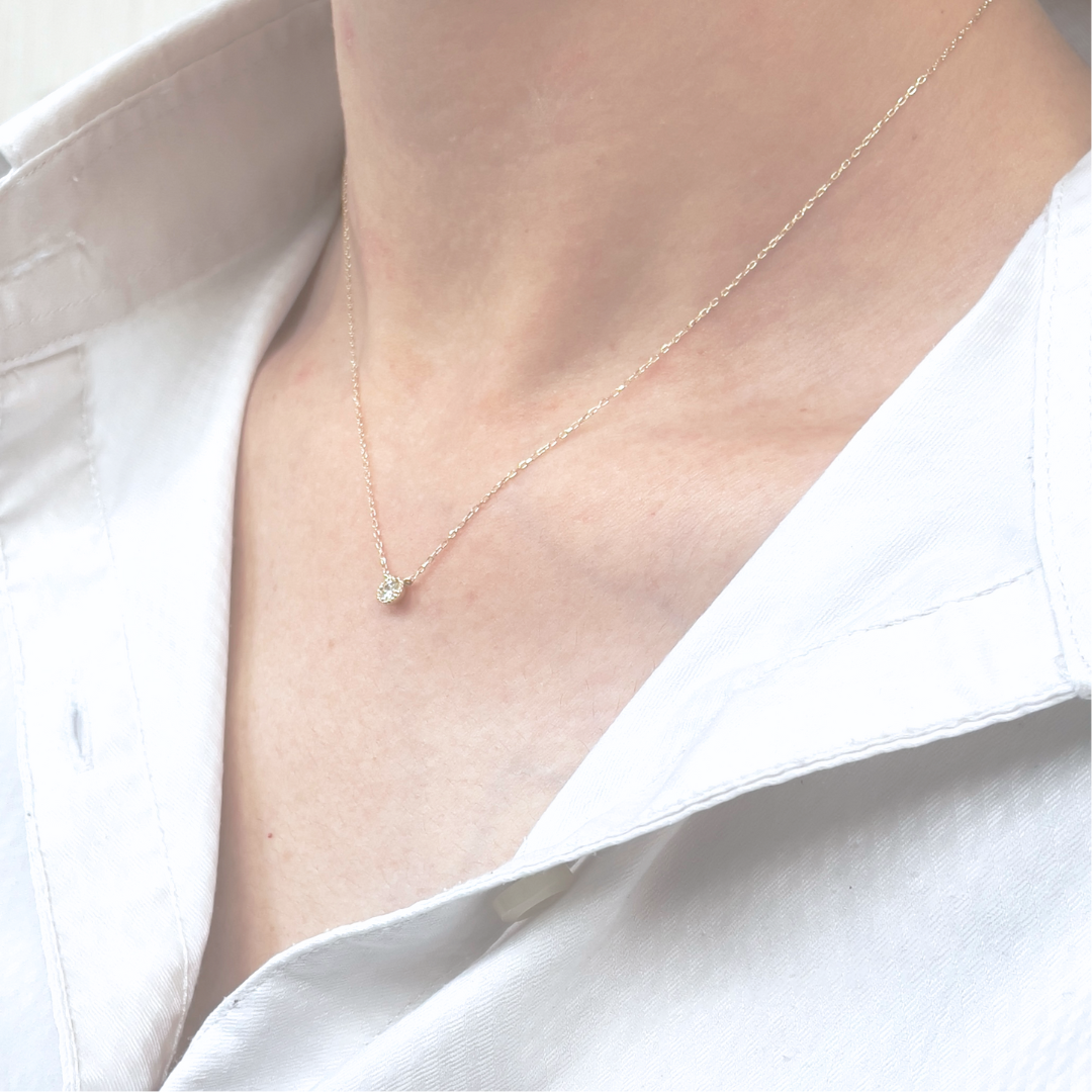 ダイヤモンド0.10ct ミルグレインネックレス K10YG