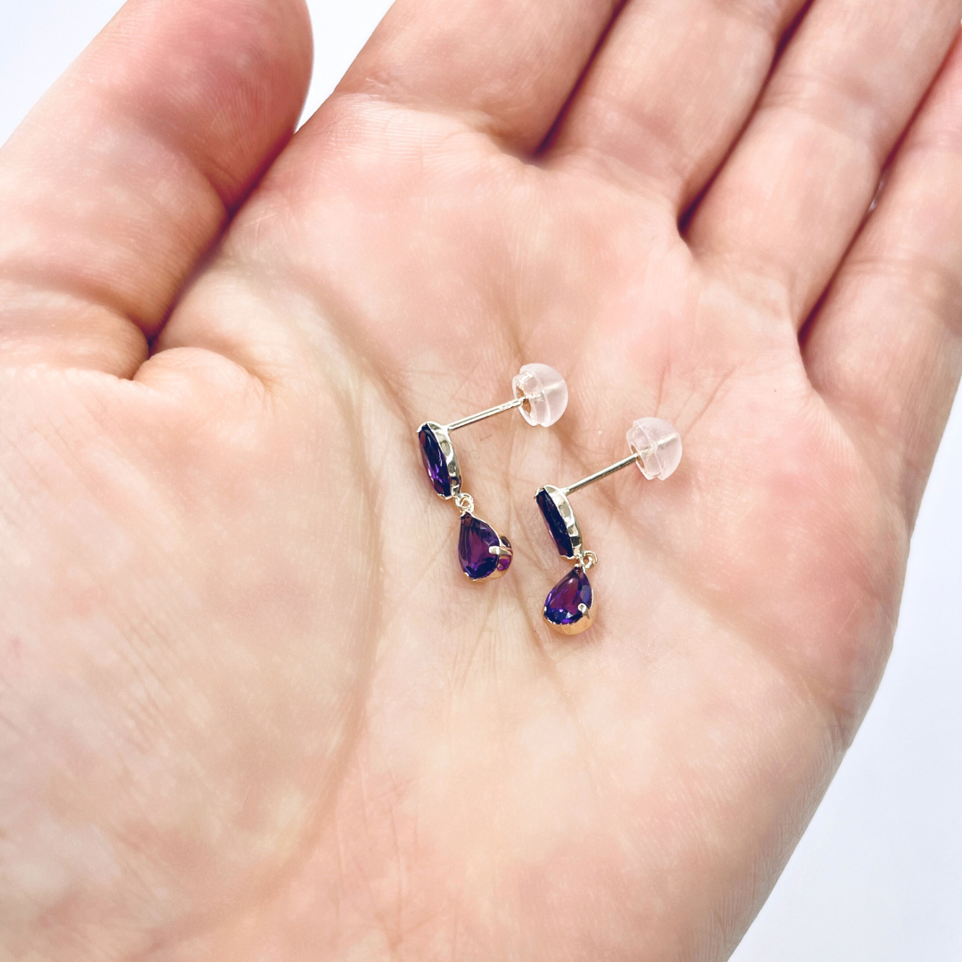 アメジスト　ツインドロップ　ピアス　K10YG