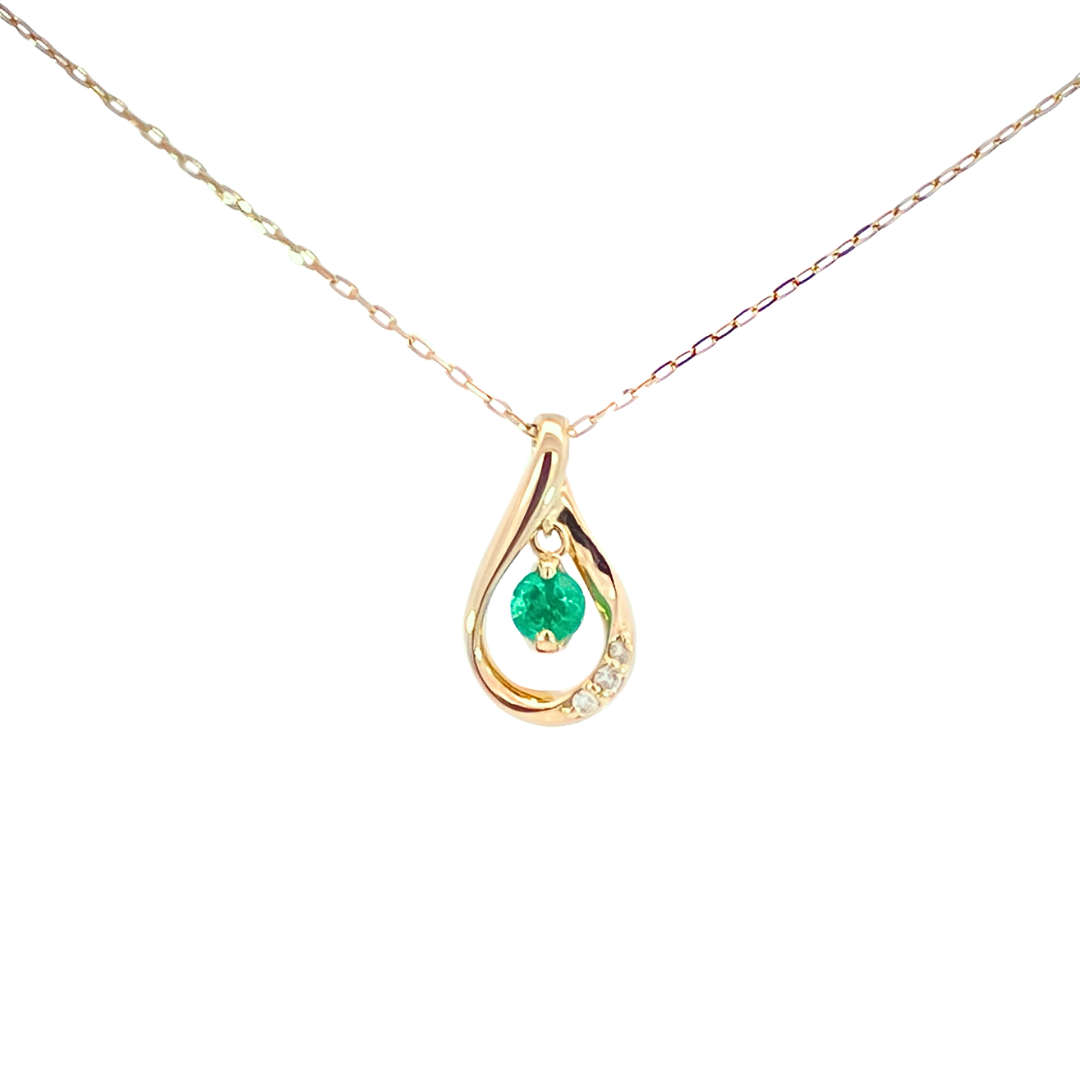 エメラルド×ダイヤモンド ドロップネックレス K10YG