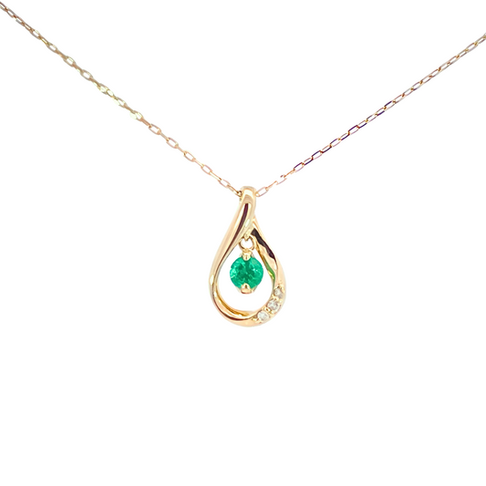 エメラルド×ダイヤモンド ドロップネックレス K10YG