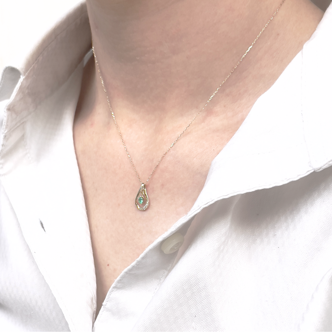 エメラルド×ダイヤモンド ドロップネックレス K10YG