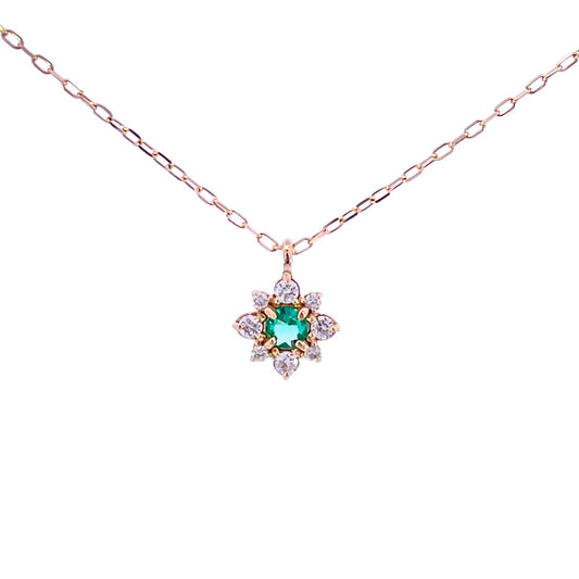 エメラルド×ダイヤモンド0.07ct ネックレス K18YG