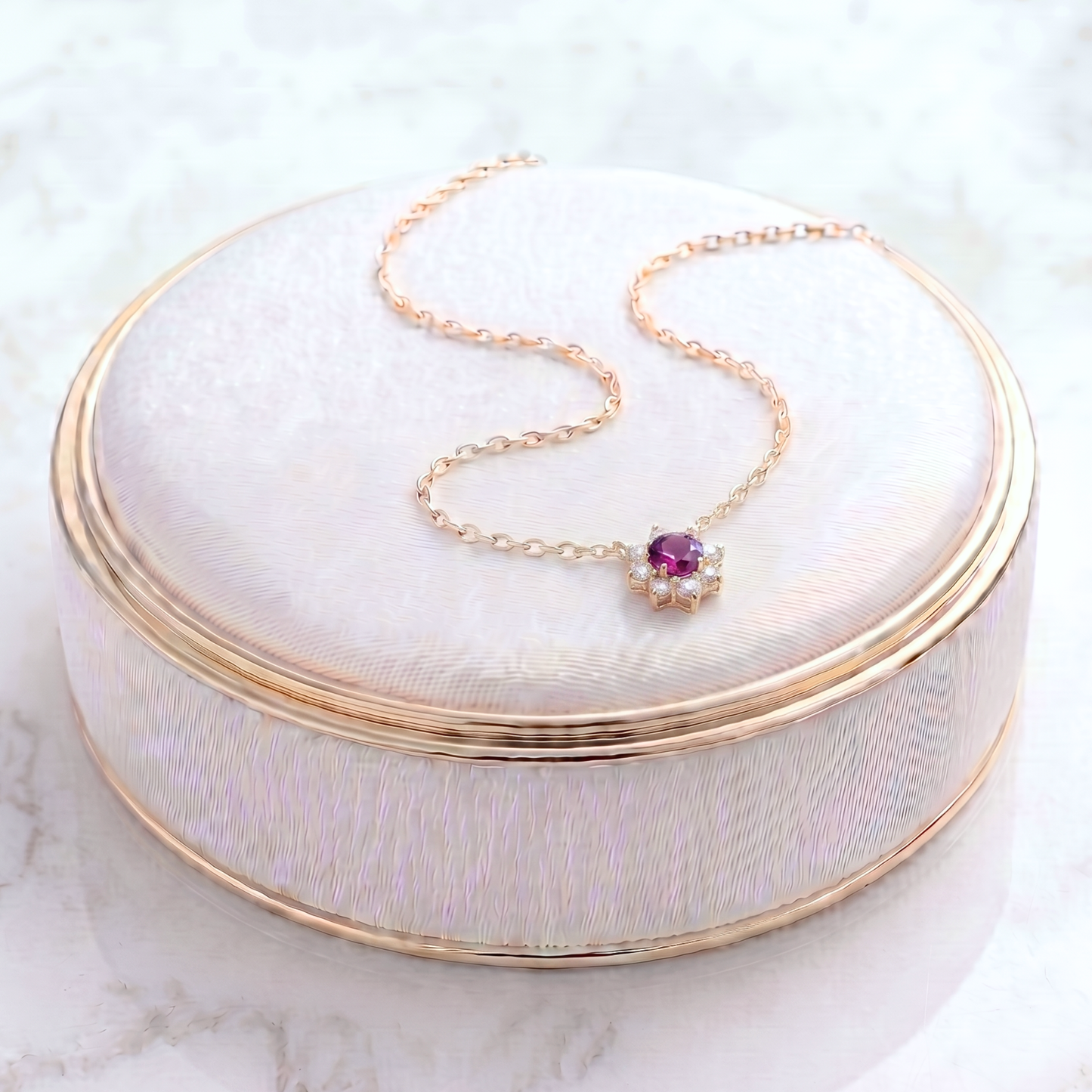 ロードライトガーネット×ダイヤモンド0.07ct ネックレス K18YG