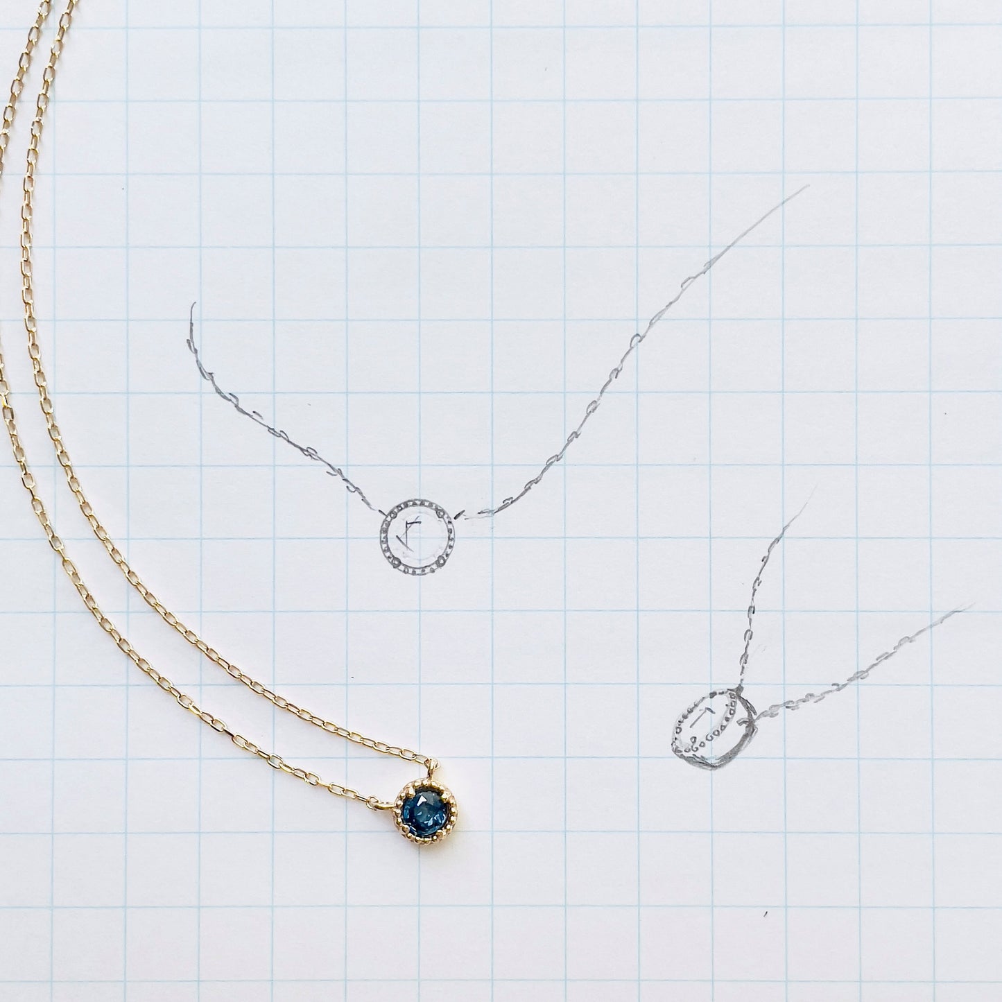 サファイア ミルグレインネックレス K10YG