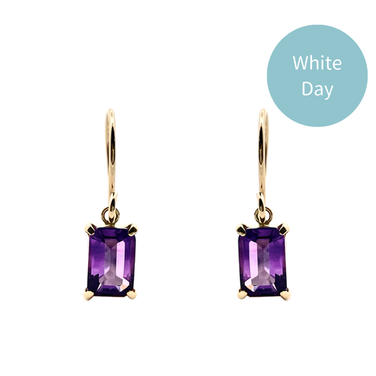 アメジスト　スクエアカット　フックピアス　K10YG