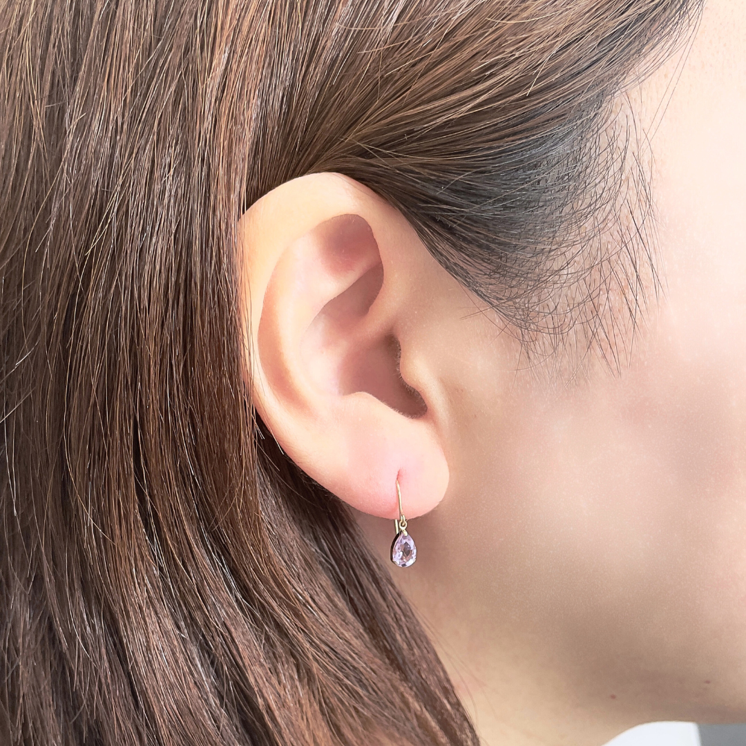 アメジスト　ペアシェイプカット　フックピアス　K10YG