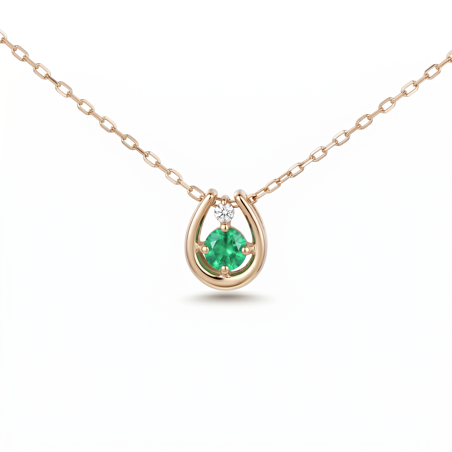 エメラルド×ダイヤモンド0.01ct ホースシューネックレス K10YG