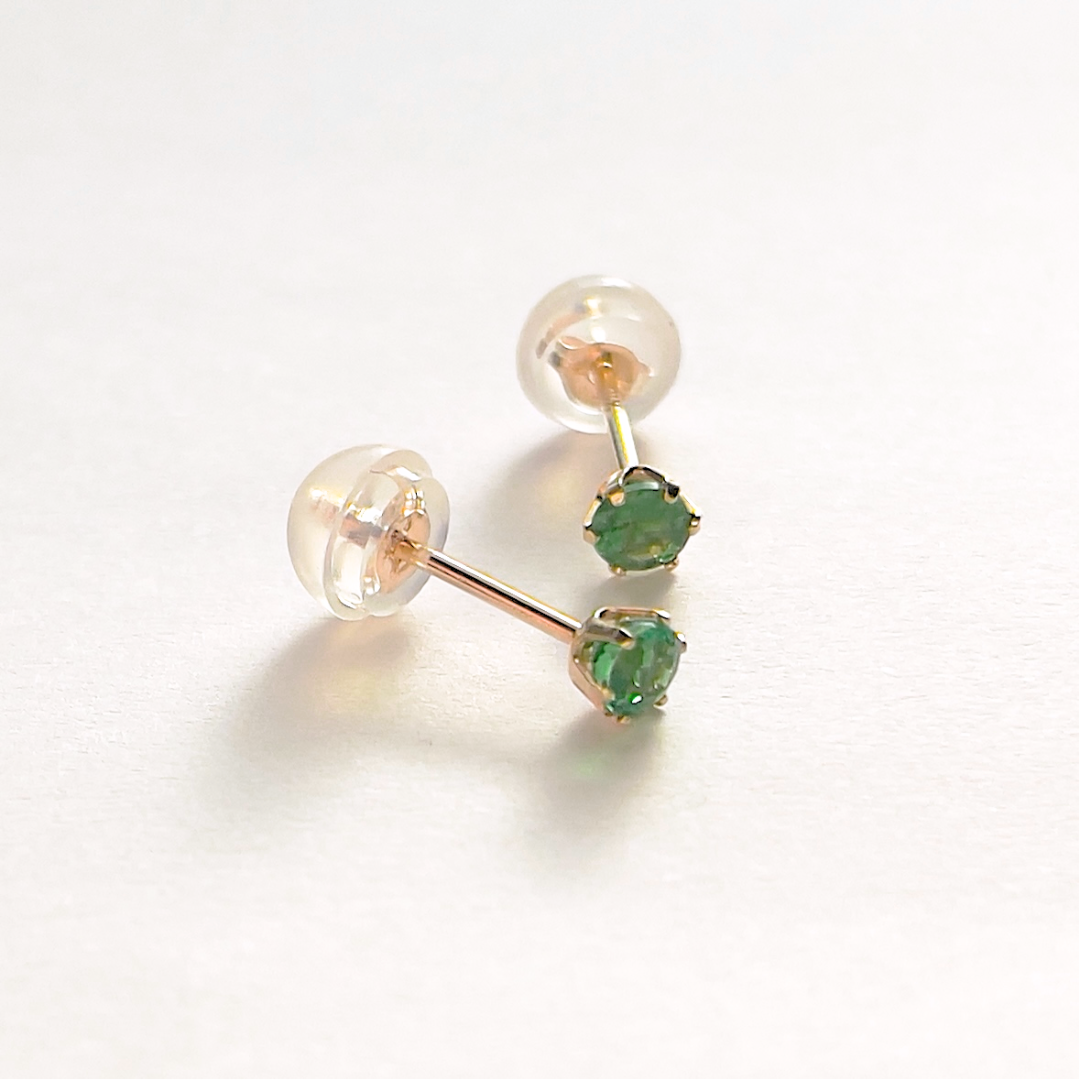 グリーンガーネット　ラウンドカット　スタッドピアス　K10YG