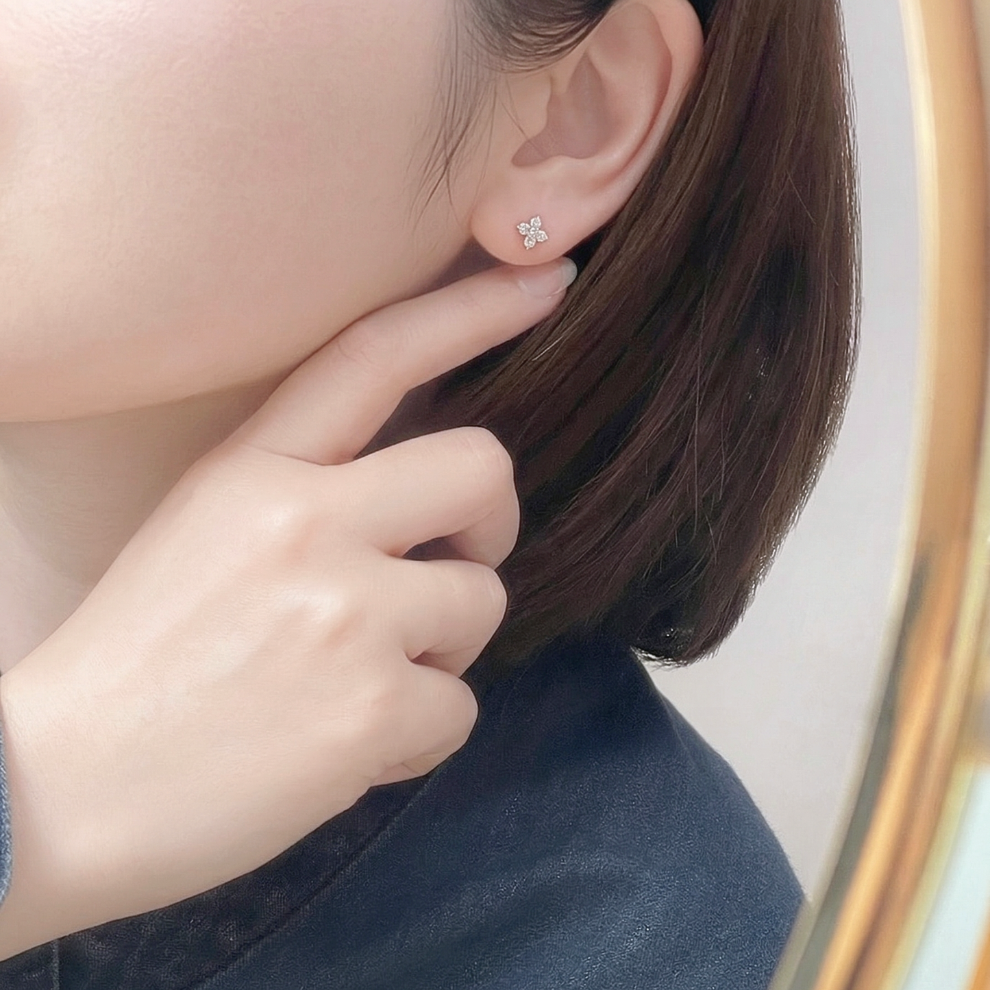 モルガナイト　フラワー　スタッドピアス　K10YG