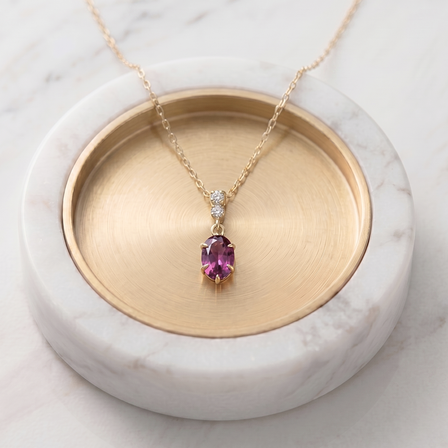 ロードライトガーネット×ダイヤモンド0.01ct ネックレス K10YG