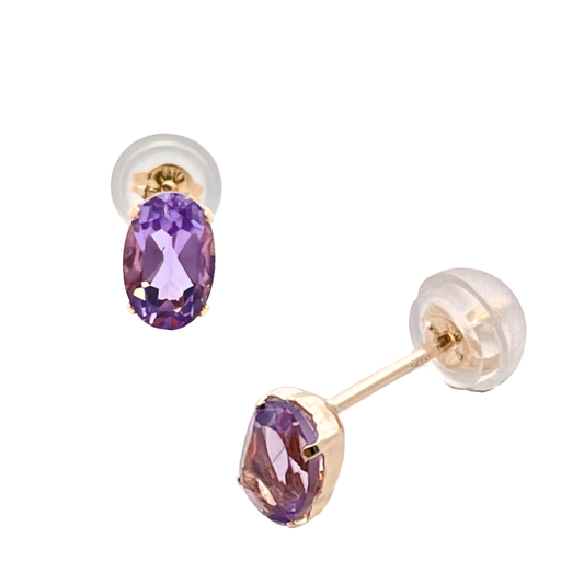 アメジスト　オーバルカット　スタッドピアス　K10YG