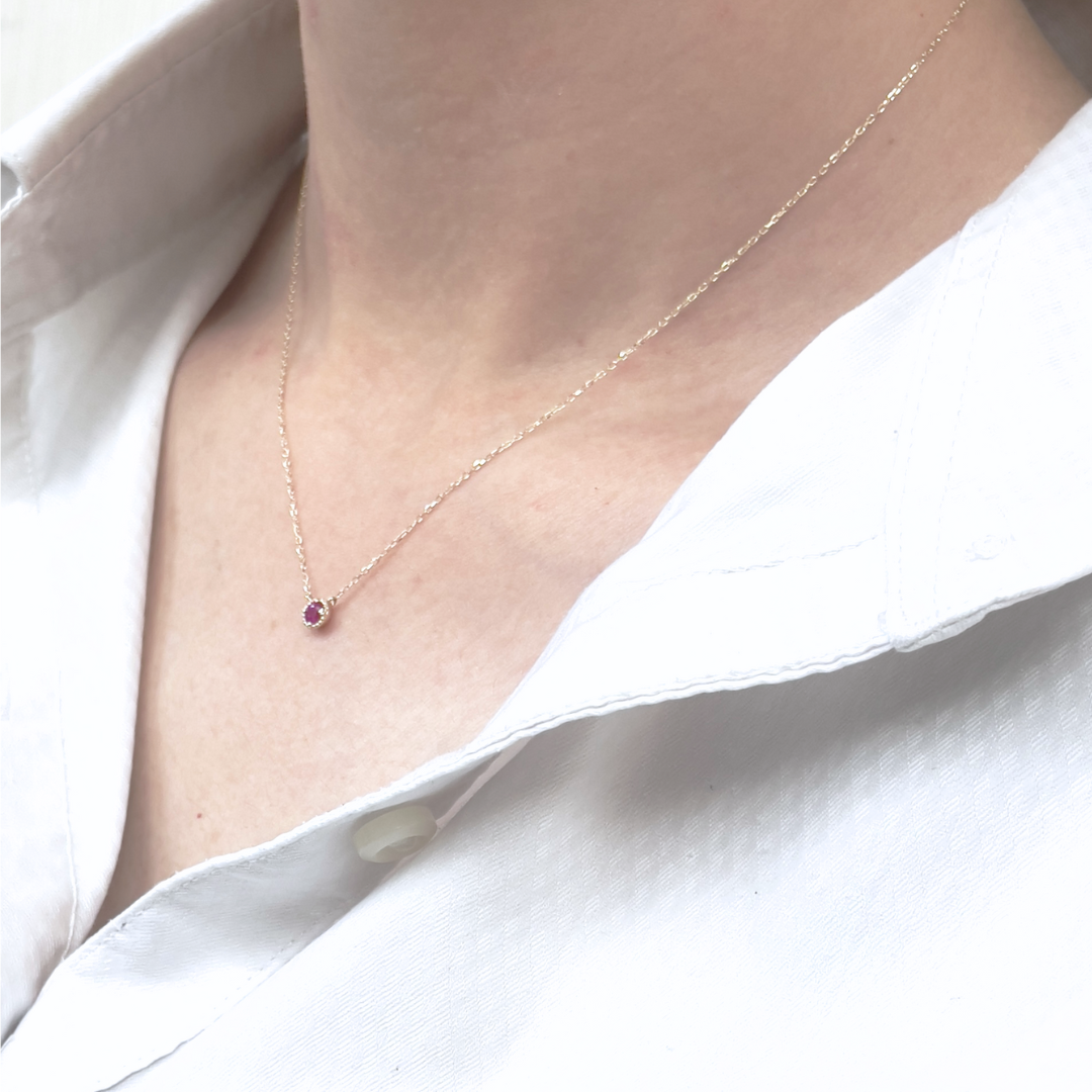 ルビー ミルグレインネックレス K10YG