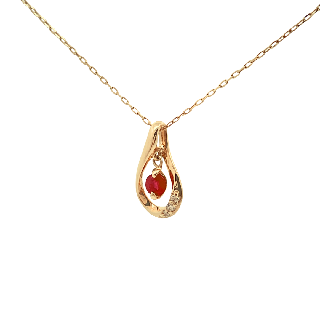 ルビー×ダイヤモンド ドロップネックレス K10YG