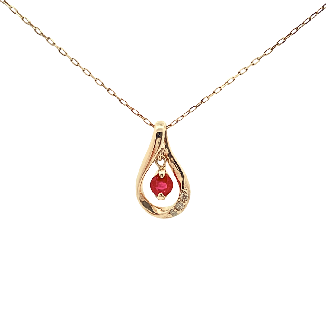 ルビー×ダイヤモンド ドロップネックレス K10YG