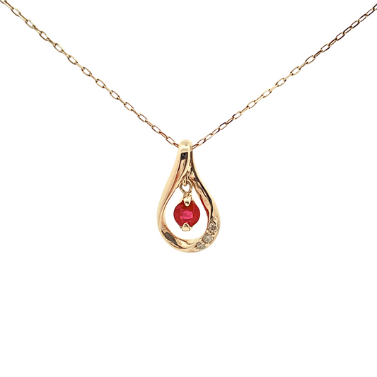 ルビー×ダイヤモンド ドロップネックレス K10YG