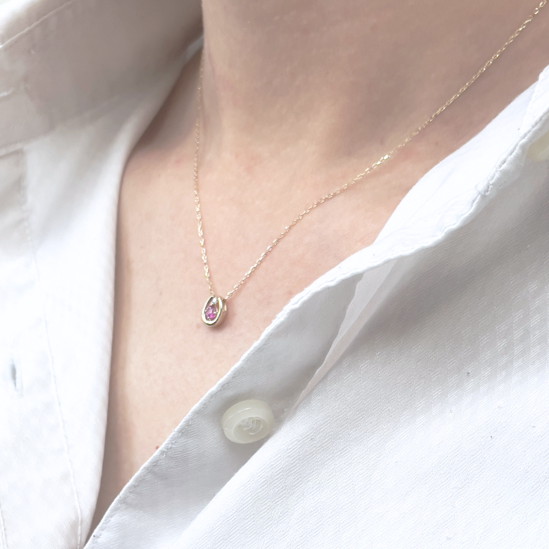 ルビー×ダイヤモンド0.01ct ホースシューネックレス K10YG