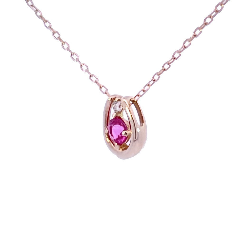 ルビー×ダイヤモンド0.01ct ホースシューネックレス K10YG