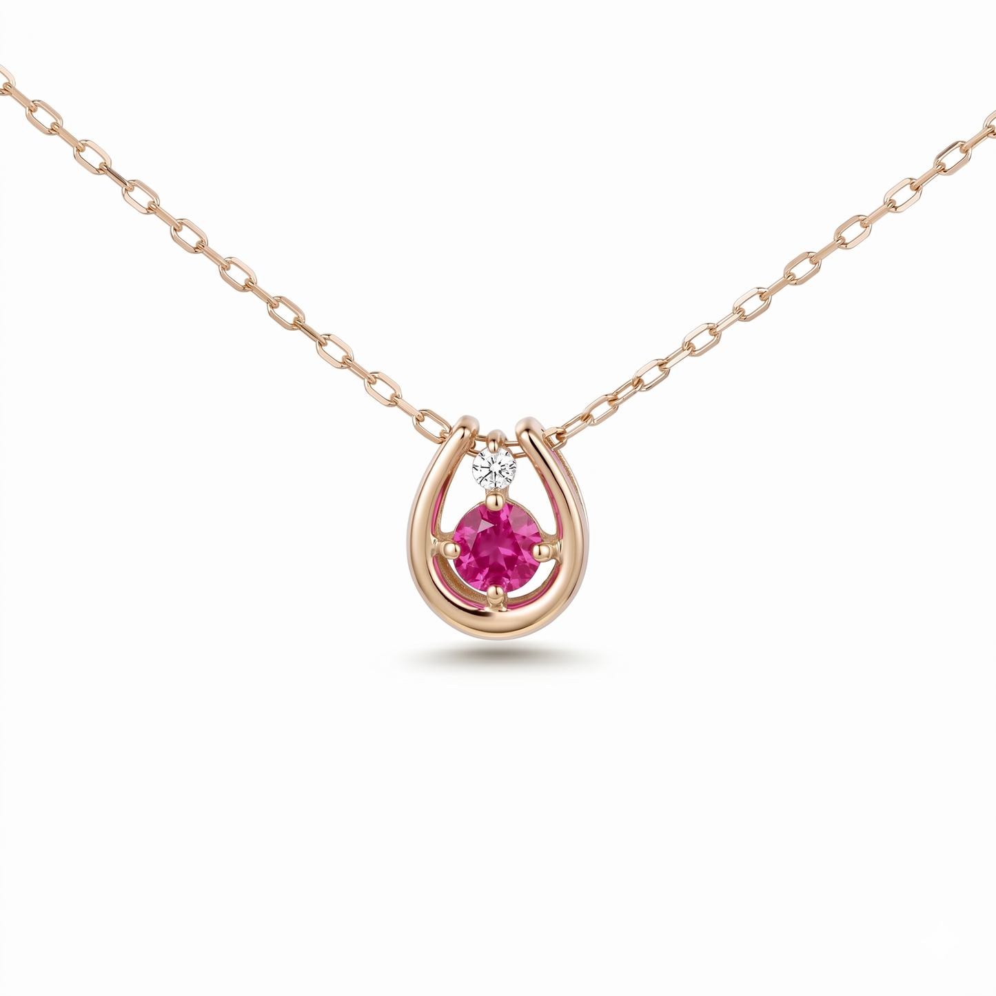 ルビー×ダイヤモンド0.01ct ホースシューネックレス K10YG