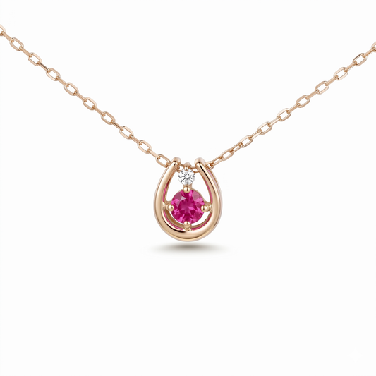 ルビー×ダイヤモンド0.01ct ホースシューネックレス K10YG