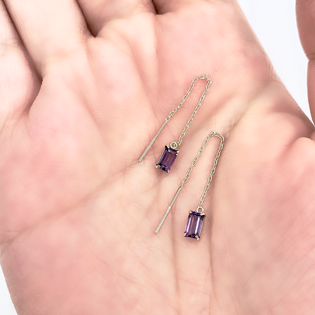 アメジスト　スクエアカット　スィングピアス　K10YG