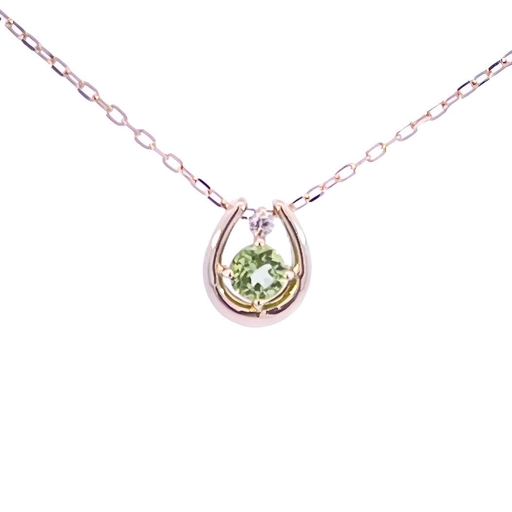 ペリドット×ダイヤモンド0.01ct ホースシューネックレス K10YG