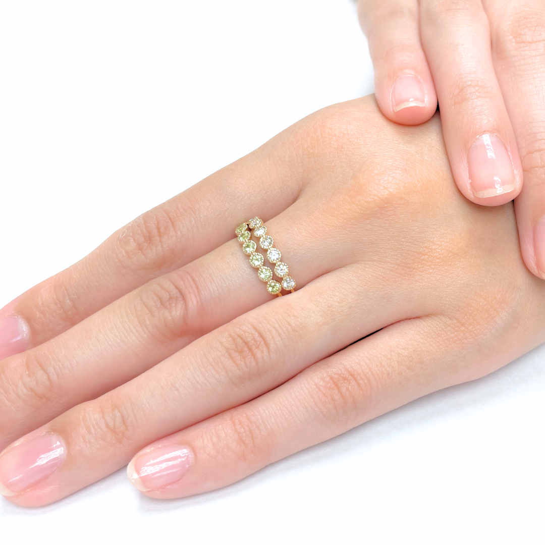 ペリドット ミル打ちハーフエタニティ リング K10YG