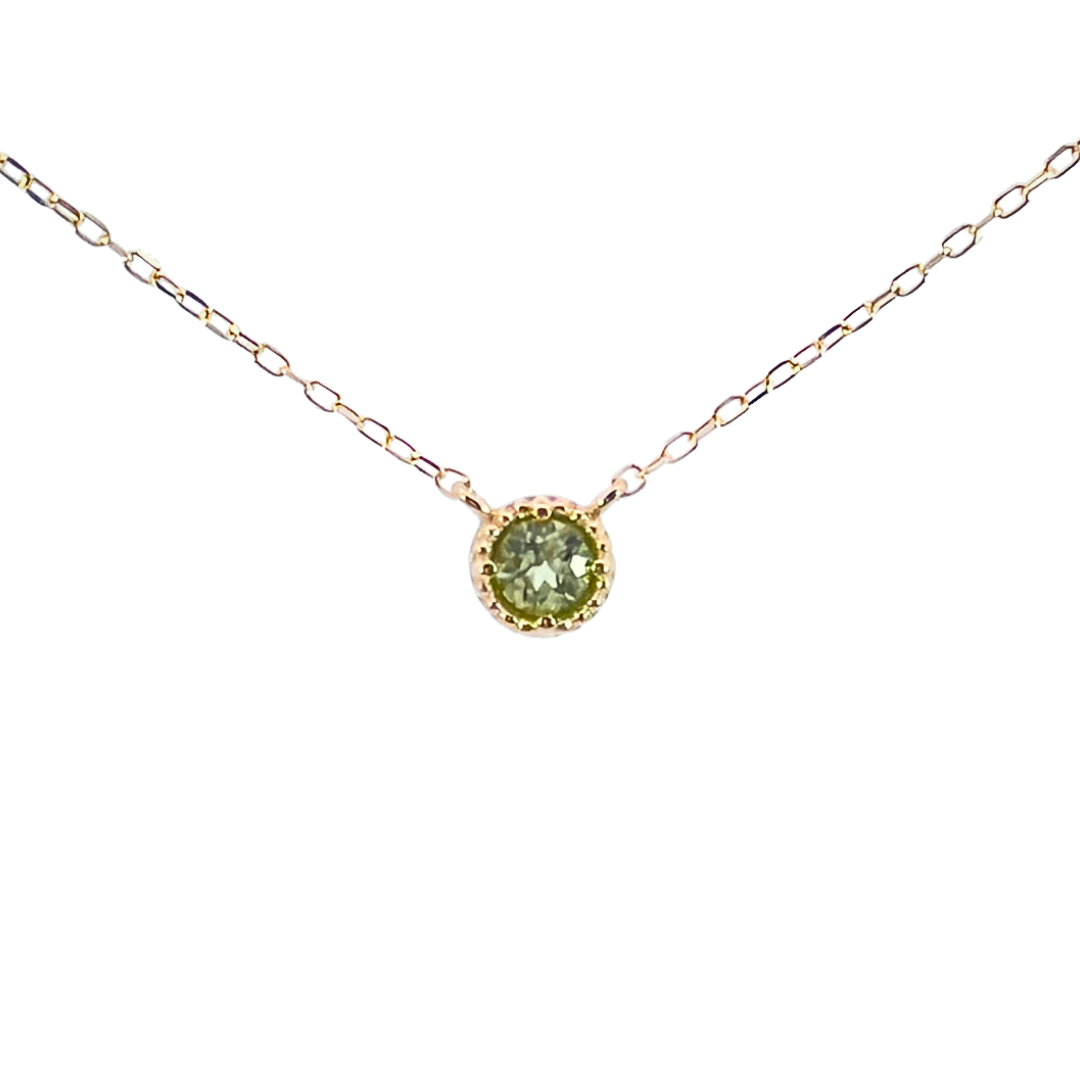 ペリドット ミルグレインネックレス K10YG