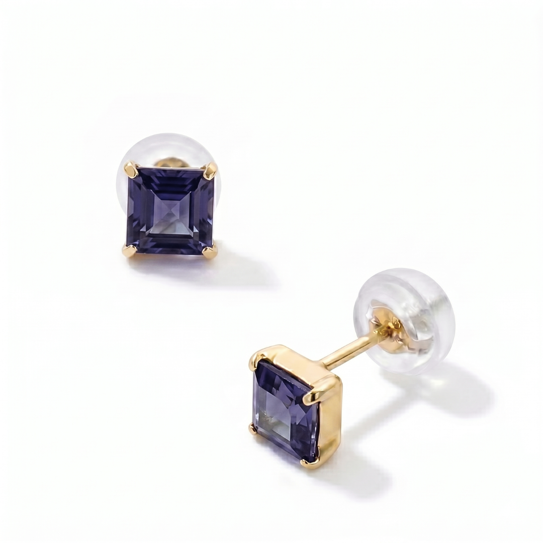 アイオライト　スクエアカット　スタッドピアス　K10YG