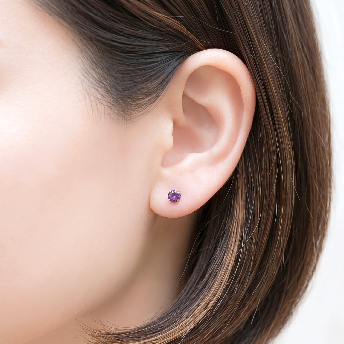 アメジスト　ラウンドカット　スタッドピアス　 K18YG