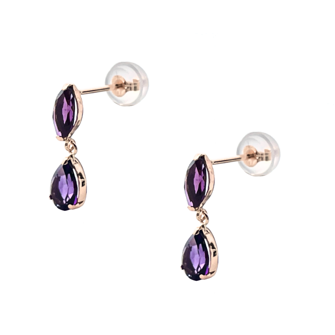 アメジスト　ツインドロップ　ピアス　K10YG
