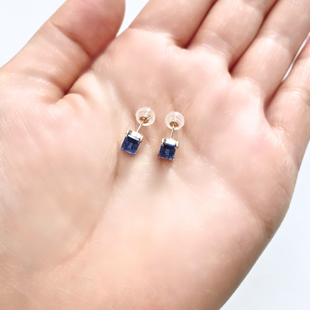 アイオライト　スクエアカット　スタッドピアス　K10YG