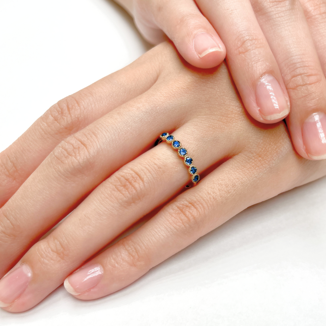 サファイア ミル打ちハーフエタニティ リング K10YG