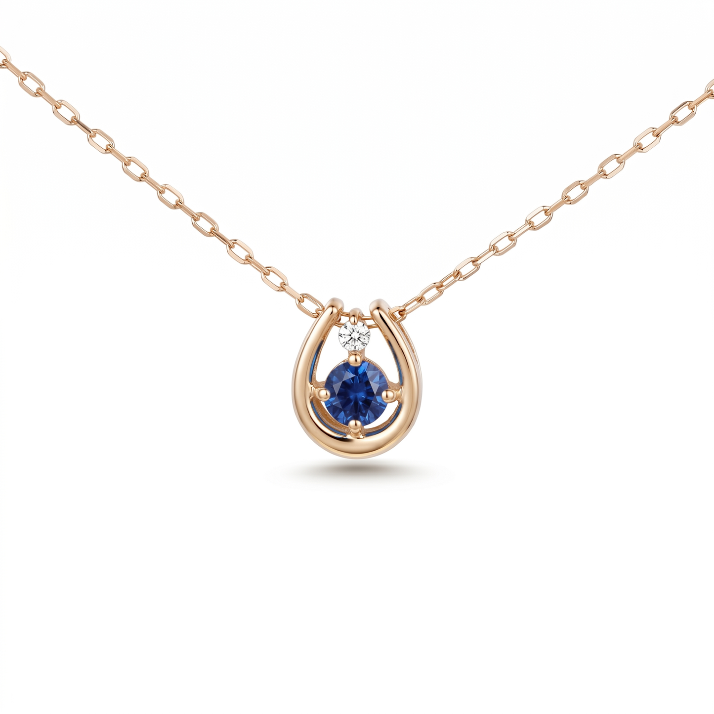サファイア×ダイヤモンド0.01ct ホースシューネックレス K10YG