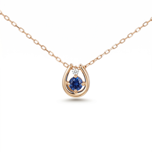サファイア×ダイヤモンド0.01ct ホースシューネックレス K10YG