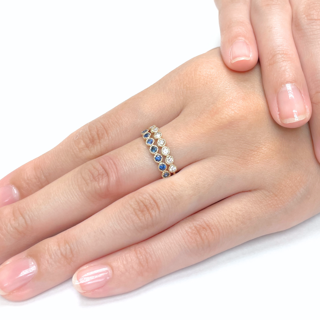 サファイア ミル打ちハーフエタニティ リング K10YG