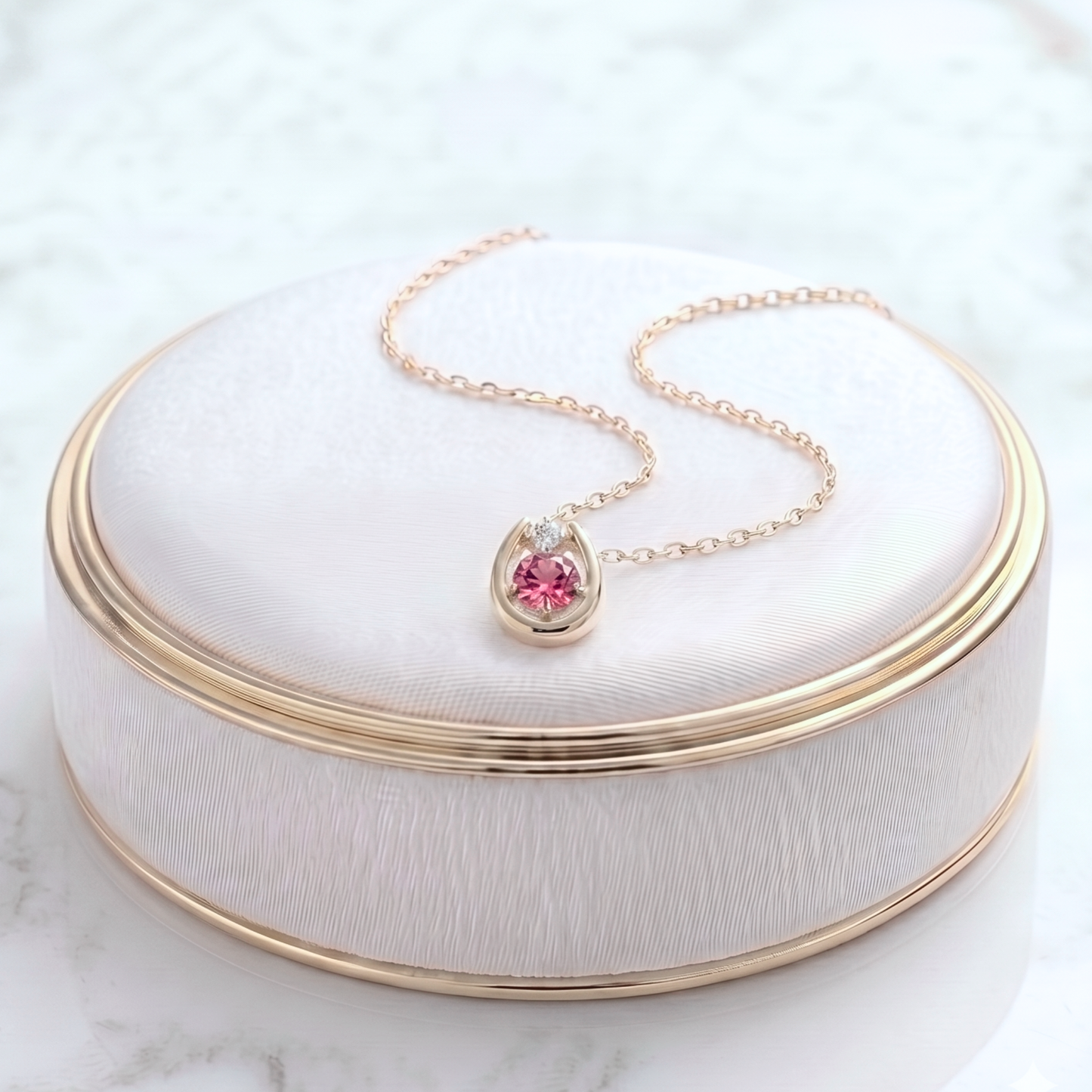 ピンクトルマリン×ダイヤモンド0.01ct ホースシューネックレス K10YG