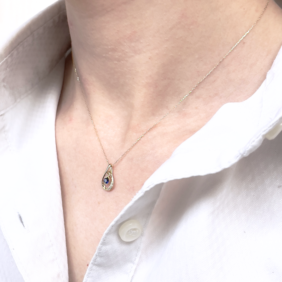 サファイア×ダイヤモンド ドロップネックレス K10YG