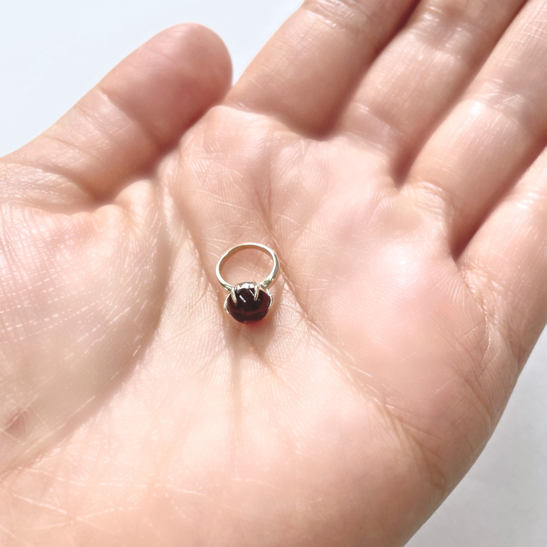 ガーネット　ラウンドカボッション　ミニリング　ペンダントトップ　K10YG