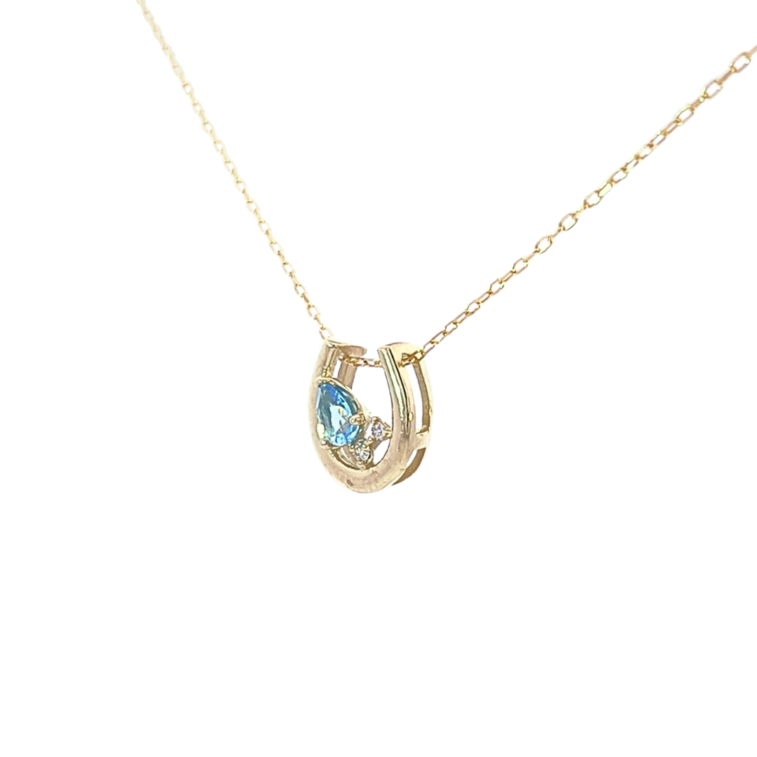 ブルートパーズ　ホースシュー　ネックレス　K10YG