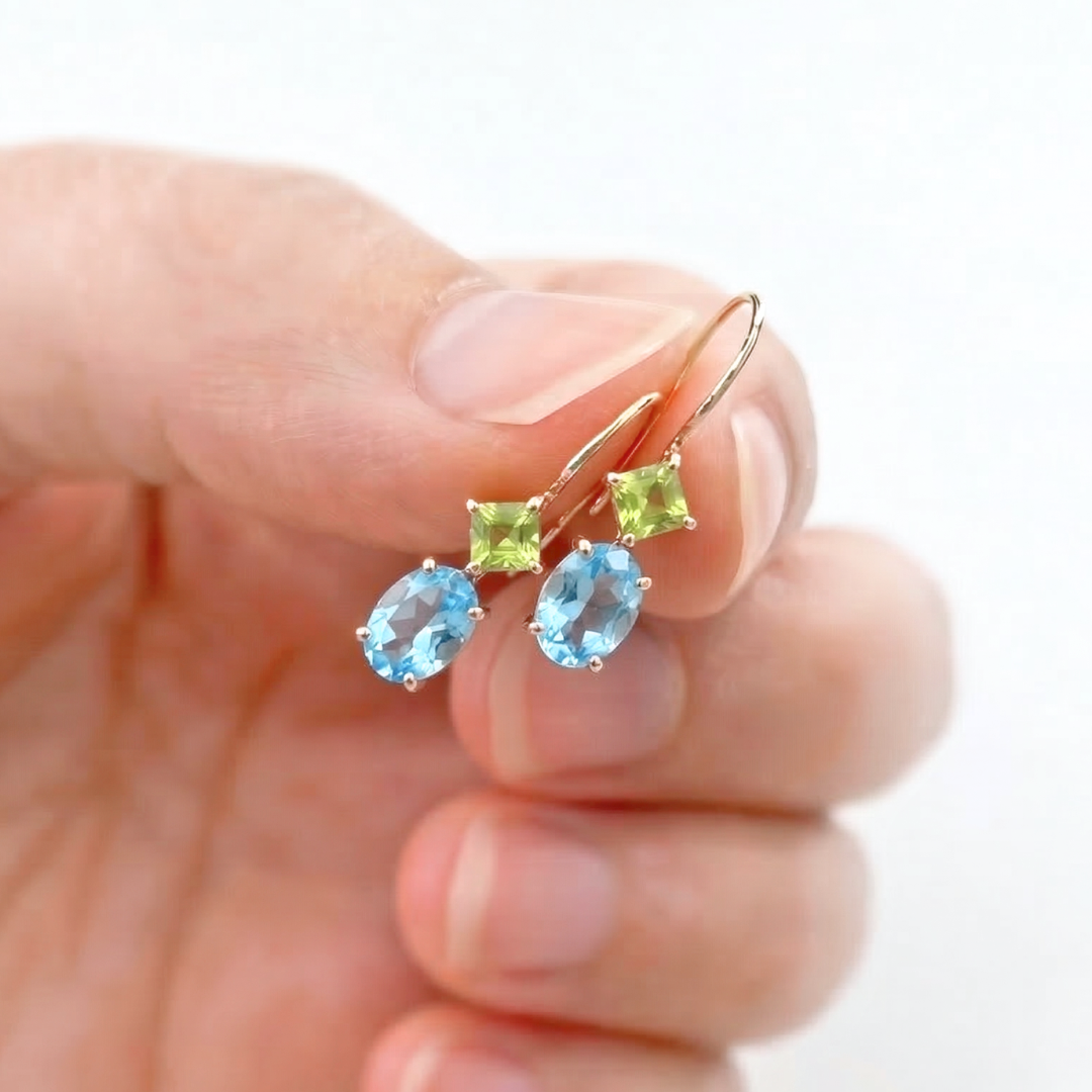 ペリドット×ブルートパーズ　フックピアス　K10YG